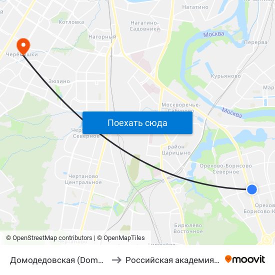 Домодедовская (Domodedovskaya) to Российская академия правосудия map