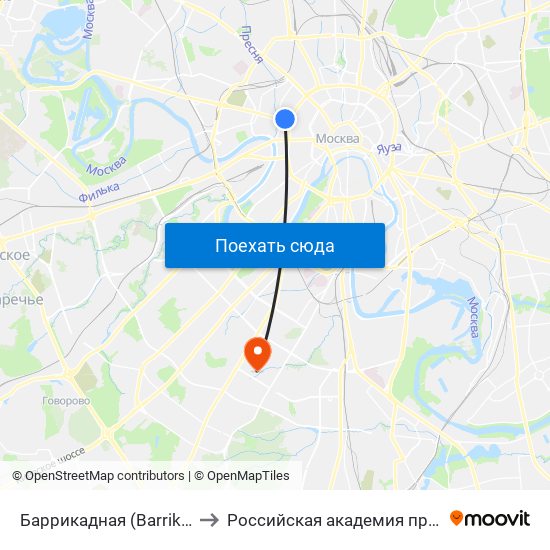 Баррикадная (Barrikadnaya) to Российская академия правосудия map