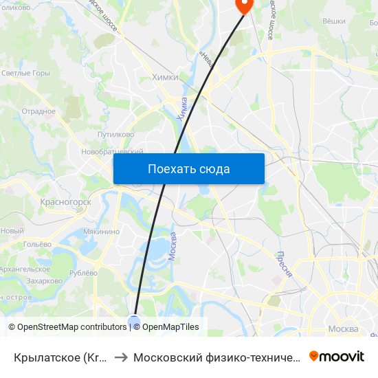 Крылатское (Krylatskoe) to Московский физико-технический институт map