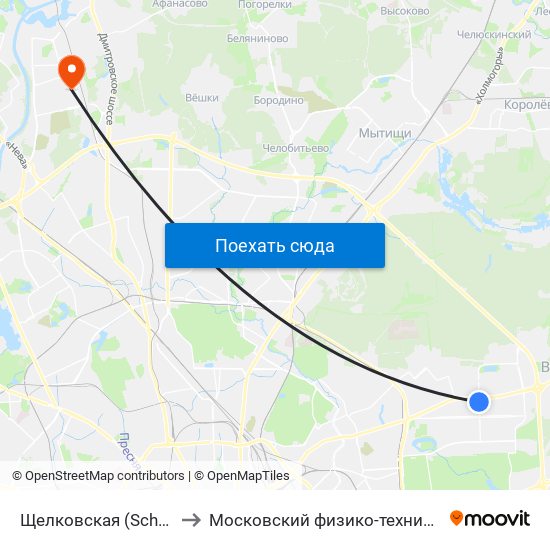 Щелковская (Schelkovskaya) to Московский физико-технический институт map