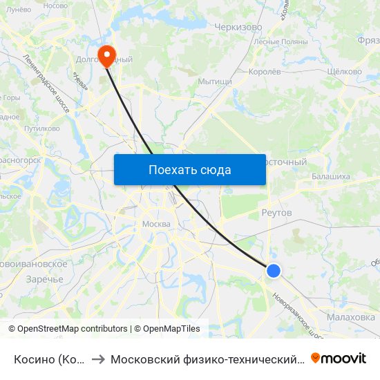 Косино (Kosino) to Московский физико-технический институт map