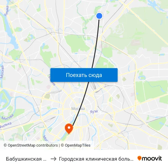 Бабушкинская (Babushkinskaya) to Городская клиническая больница № 1 им. Н. И. Пирогова map