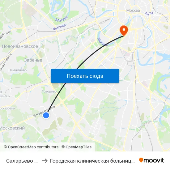 Саларьево (Salaryevo) to Городская клиническая больница № 1 им. Н. И. Пирогова map
