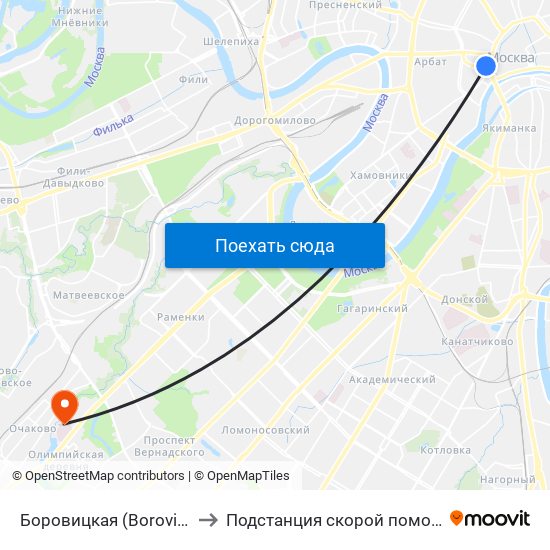 Боровицкая (Borovitskaya) to Подстанция скорой помощи №26 map