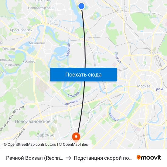 Речной Вокзал (Rechnoy Vokzal) to Подстанция скорой помощи №26 map