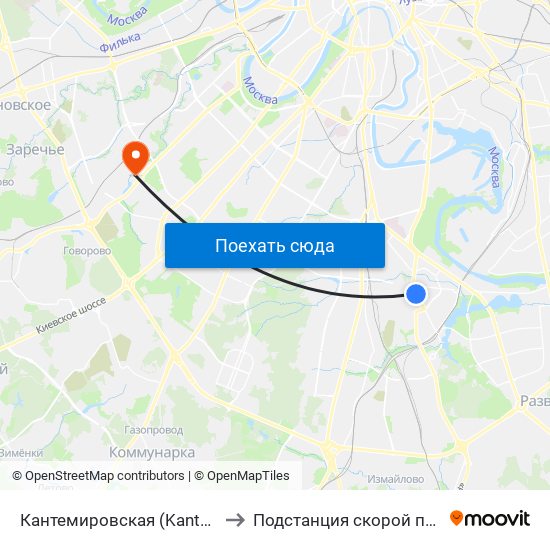 Кантемировская (Kantemirovskaya) to Подстанция скорой помощи №26 map
