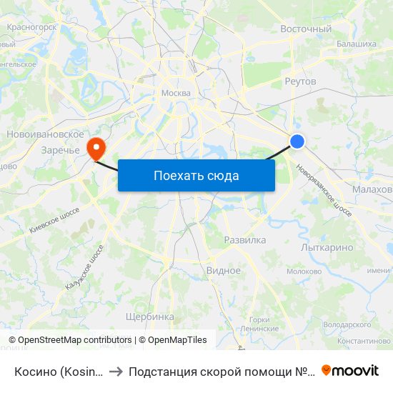 Косино (Kosino) to Подстанция скорой помощи №26 map