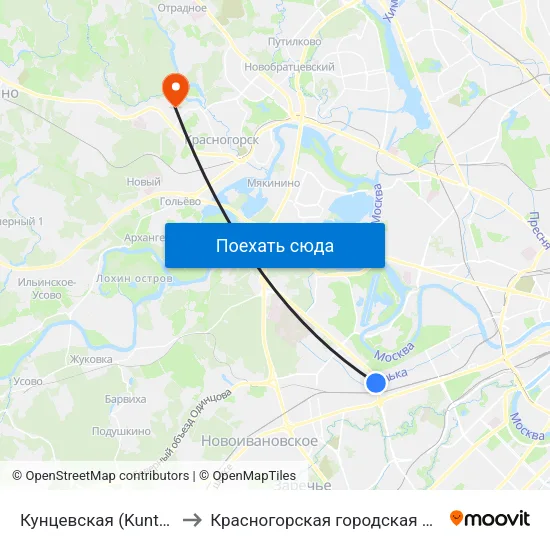 Кунцевская (Kuntsevskaya) to Красногорская городская больница №1 map