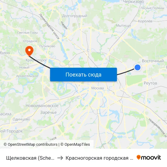 Щелковская (Schelkovskaya) to Красногорская городская больница №1 map