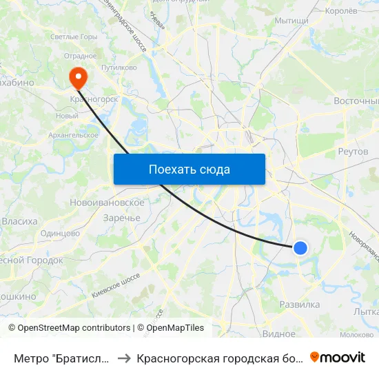 Метро "Братиславская" to Красногорская городская больница №1 map