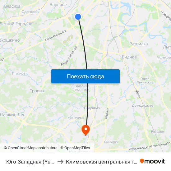 Юго-Западная (Yugo-Zapadnaya) to Климовская центральная городская больница map
