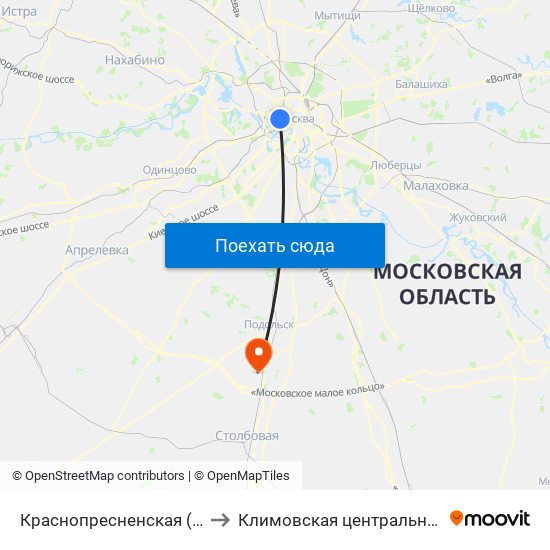 Краснопресненская (Krasnopresnenskaya) to Климовская центральная городская больница map
