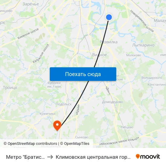 Метро "Братиславская" to Климовская центральная городская больница map