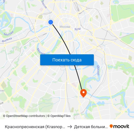 Краснопресненская (Krasnopresnenskaya) to Детская больница №38 map