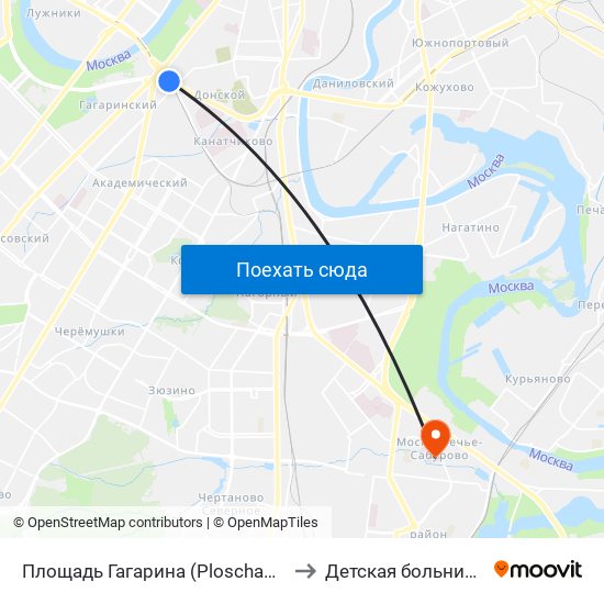 Площадь Гагарина (Ploschad Gagarina) to Детская больница №38 map