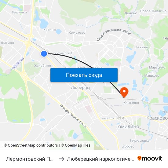 Лермонтовский Проспект (Lermontovsky Prospekt) to Люберецкий наркологический диспансер. Стационарное отделение map