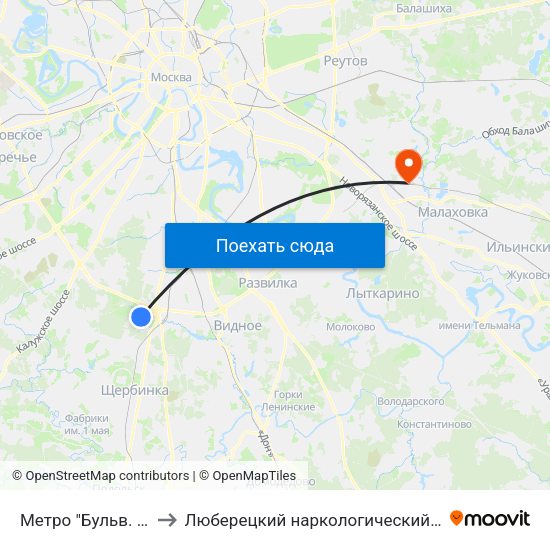 Метро "Бульв. Дмитрия Донского" to Люберецкий наркологический диспансер. Стационарное отделение map