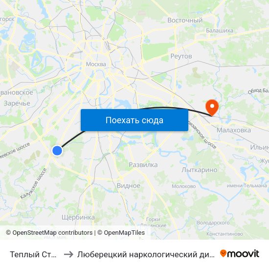 Теплый Стан (Teply Stan) to Люберецкий наркологический диспансер. Стационарное отделение map