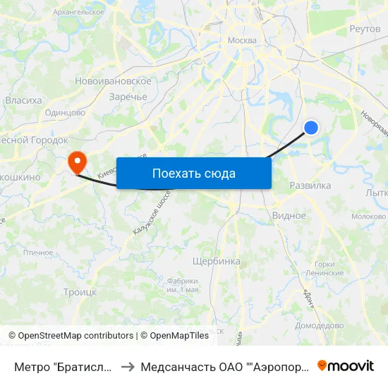 Метро "Братиславская" to Медсанчасть ОАО ""Аэропорт Внуково"" map