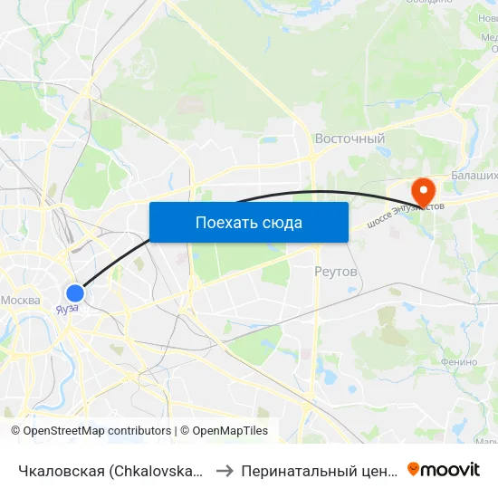 Чкаловская (Chkalovskaya) to Перинатальный центр map