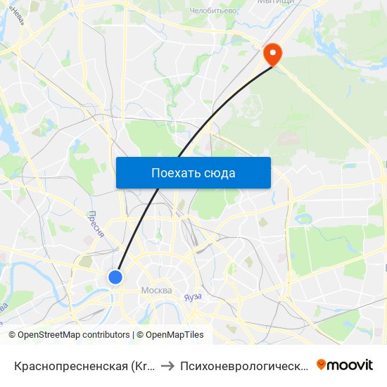 Краснопресненская (Krasnopresnenskaya) to Психоневрологический Интернат №23 map