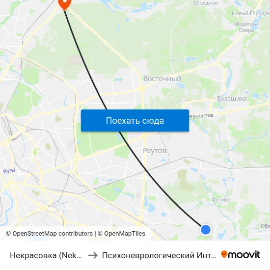 Некрасовка (Nekrasovka) to Психоневрологический Интернат №23 map