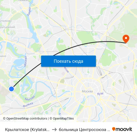 Крылатское (Krylatskoe) to больница Центросоюза РФ map