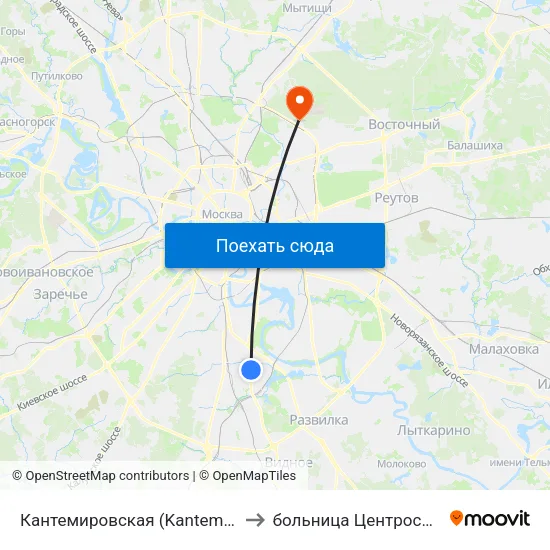 Кантемировская (Kantemirovskaya) to больница Центросоюза РФ map