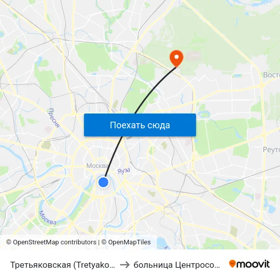 Третьяковская (Tretyakovskaya) to больница Центросоюза РФ map