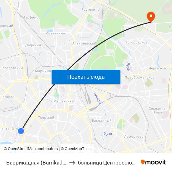 Баррикадная (Barrikadnaya) to больница Центросоюза РФ map