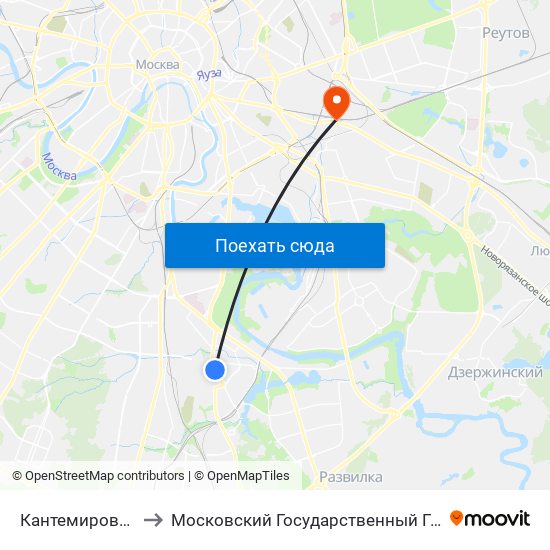 Кантемировская (Kantemirovskaya) to Московский Государственный Гуманитарный Университет Имени М. А. Шолохова map