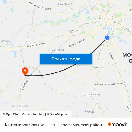 Кантемировская (Kantemirovskaya) to Нарофоминская районная больница 1 map