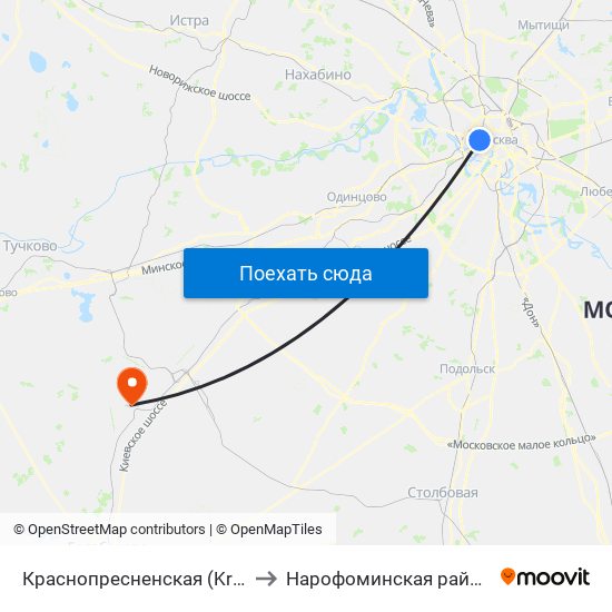 Краснопресненская (Krasnopresnenskaya) to Нарофоминская районная больница 1 map