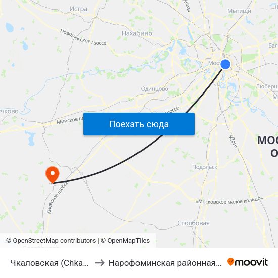 Чкаловская (Chkalovskaya) to Нарофоминская районная больница 1 map