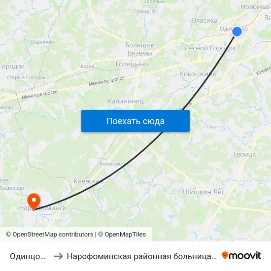 Одинцово to Нарофоминская районная больница 1 map