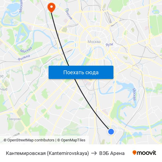 Кантемировская (Kantemirovskaya) to ВЭБ Арена map