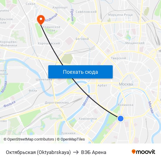 Октябрьская (Oktyabrskaya) to ВЭБ Арена map