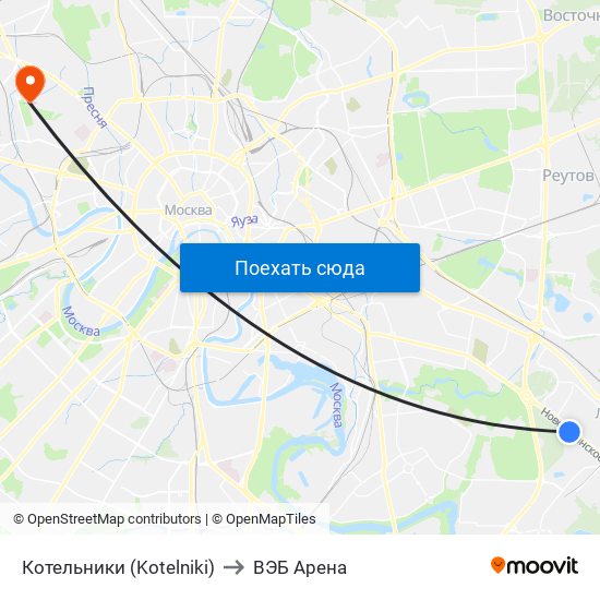 Котельники (Kotelniki) to ВЭБ Арена map