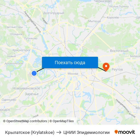 Крылатское (Krylatskoe) to ЦНИИ Эпидемиологии map