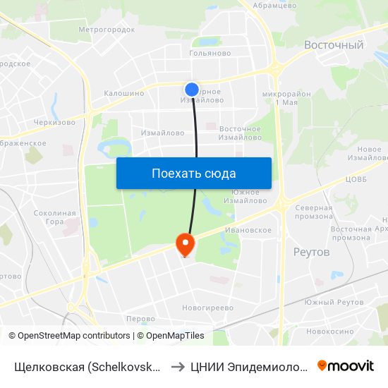 Щелковская (Schelkovskaya) to ЦНИИ Эпидемиологии map
