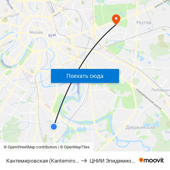 Кантемировская (Kantemirovskaya) to ЦНИИ Эпидемиологии map