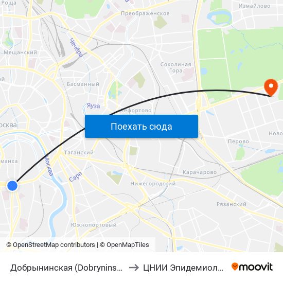 Добрынинская (Dobryninskaya) to ЦНИИ Эпидемиологии map