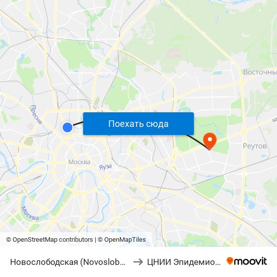 Новослободская (Novoslobodskaya) to ЦНИИ Эпидемиологии map