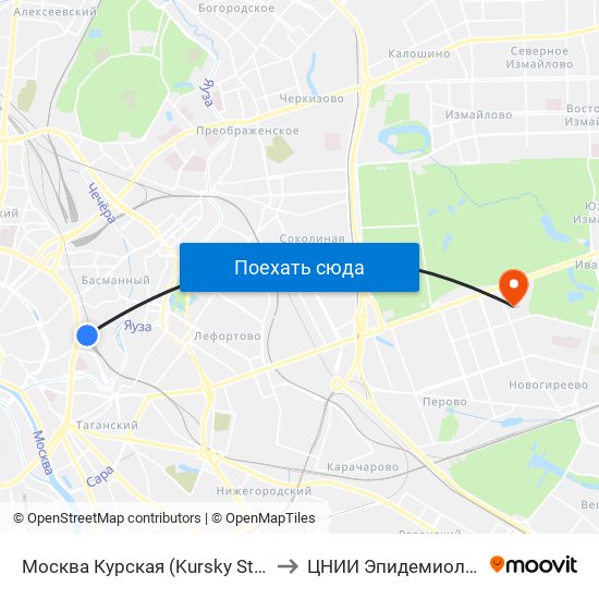 Москва Курская (Kursky Station) to ЦНИИ Эпидемиологии map