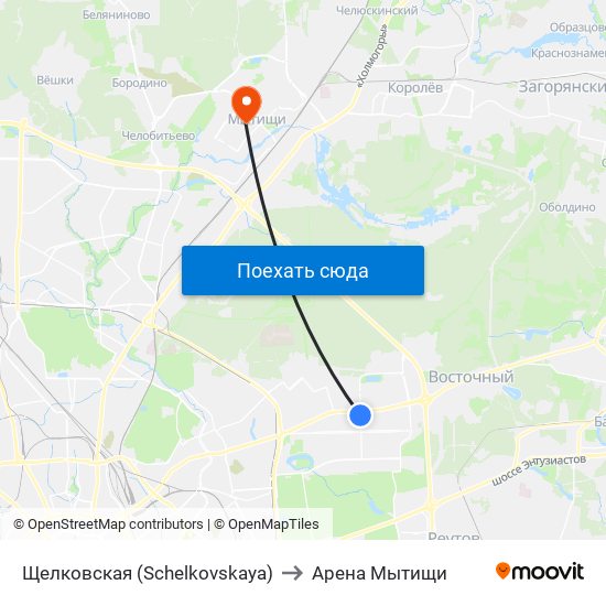 Щелковская (Schelkovskaya) to Арена Мытищи map