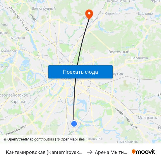 Кантемировская (Kantemirovskaya) to Арена Мытищи map