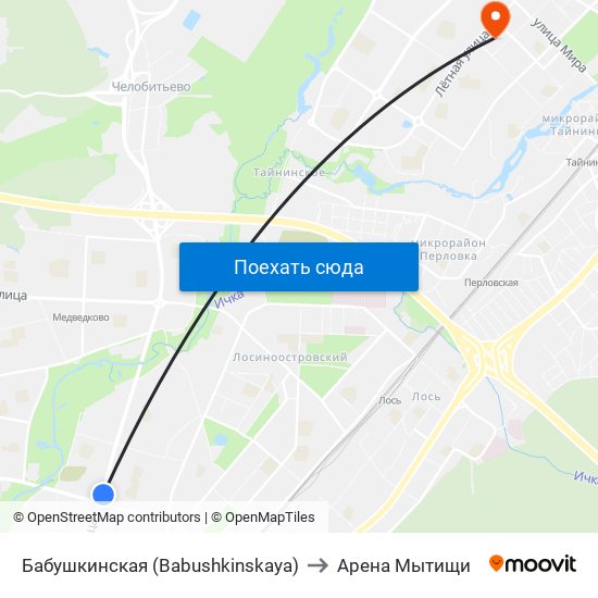 Бабушкинская (Babushkinskaya) to Арена Мытищи map