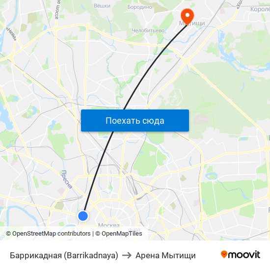 Баррикадная (Barrikadnaya) to Арена Мытищи map