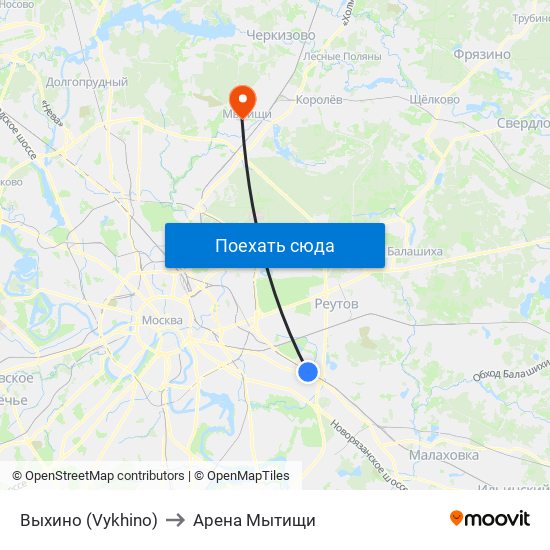 Выхино (Vykhino) to Арена Мытищи map
