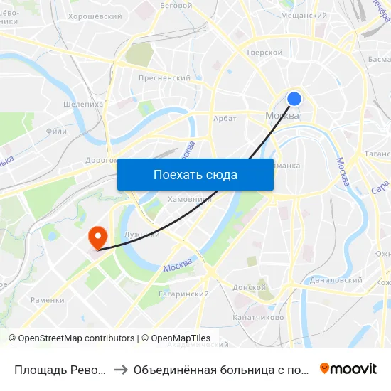 Площадь Революции (Ploschad Revolyutsii) to Объединённая больница с поликлиникой при управлении делами Президента РФ map